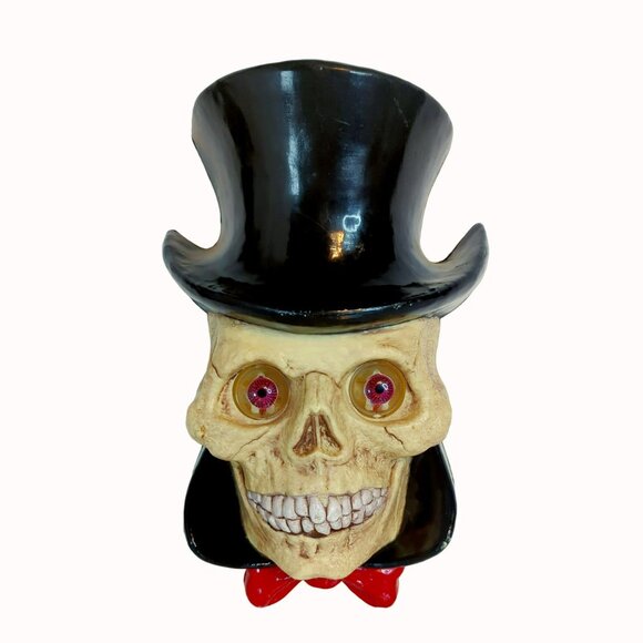 Vintage 1996 Paper Magic Animated Skull With Top Hat & Red Bow Tie Halloween Dec - Picture 2 of 6